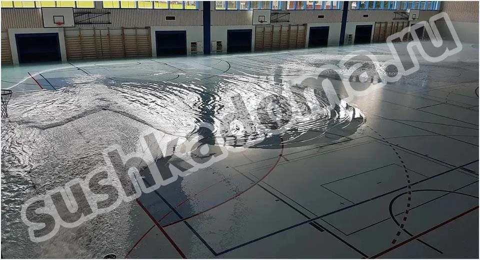 Откачка воды из спортзала Откачка воды из спортзала